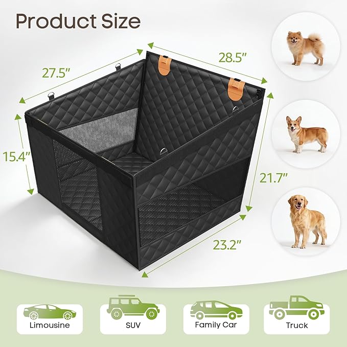 Dog Car Seat for Large Medium Dogs, Back Seat Extender for Pets with 4-Splice Hard Bottom, Waterproof Pet Seat Cover with 3 Mesh Windows for Cars, Trucks and SUVs