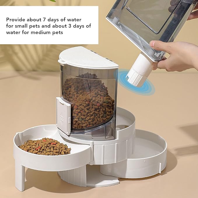Automatic Cat Dog Feeder Double Layer Dry Wet Separate Rotating Storage Pet Water Dispenser Small Medium Pets (Grey)