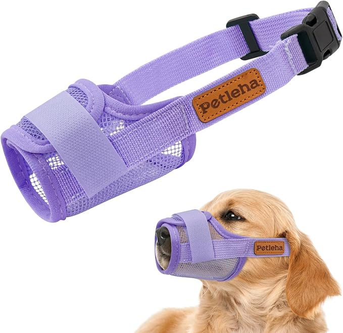 Coppthinktu Soft Dog Muzzle, Breathable Mesh Muzzle for Small Medium Large Sized Dog Mouth Cover, Adjustable Muzzles to Prevent Biting Barking Dogs Mouth Cover Allows Drinking (Purple XXL)