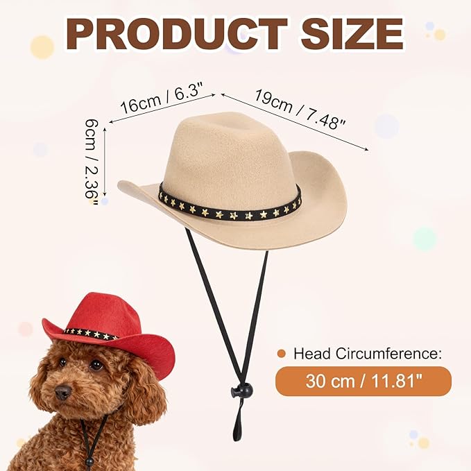 Dog Cowboy Hat, Mini Cowboy Hat for Pet with Chin Strap Adjustable Cosplay Cap, (Khaki, L), Intended for Dogs and Cats/Halloween Costume/Party Decoration