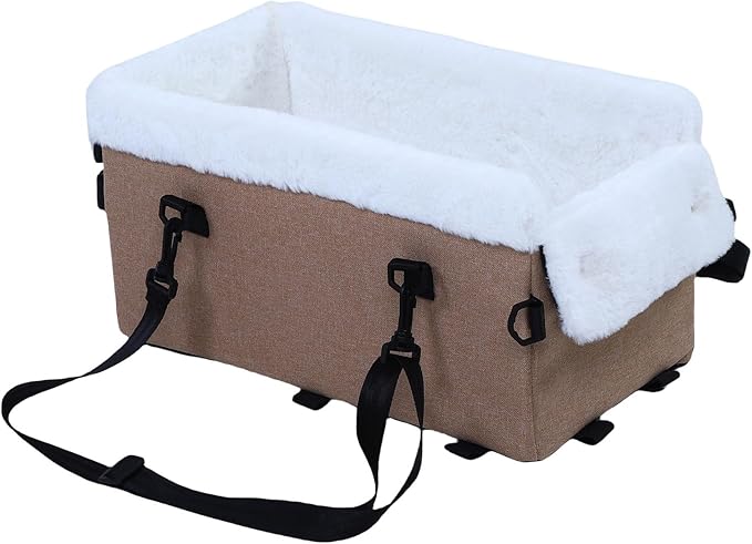 Diydeg Dog Car Seat, Soft Easy Installation Dog Booster Seat of Small Dogs and Cats, Portable Comfortable Travel Carrier Bed with Adjustable Straps for Cars, Trucks and SUVs (Khaki)