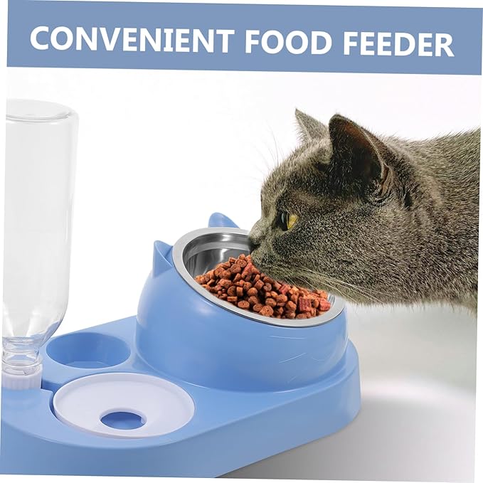 Automatic Dog and Cat Feeder with Water Dispenser Dual Bowl Design for Convenient Feeding Easy to Clean Stylish Look Blue for Dogs and Cats