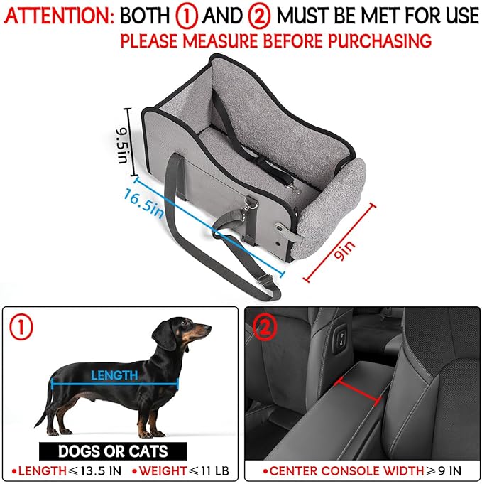 Center Console Dog Car Seat,Pet Puppy Car Seat,Middle Console Dog Armrest Booster Seat for Small Dogs(Gray)