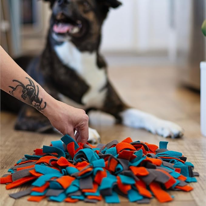 Messy Mutts Round 15” Forage Mat with No-Slip Suction Cups | Snuffle Mat Puzzle for Dogs | Stimulating Sniffing Interactive Puzzle for Dogs