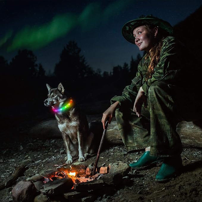 LED Dog Collar, Rechargeable RGB Color Changing Light Up Dog Collars, Waterproof Dog Lights Make Pet Visible and Safety for Night Walking，Outdoor, Camping, for Small Medium Large Dogs