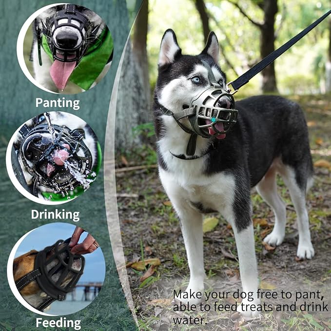 BARKLESS Dog Muzzle, Basket Muzzle for Small Medium Large Dogs, Soft Cage Mouth Cover for Biting Chewing, Allow Drinking Panting for German Shepherd Pitbull Rottweiler (3 (Snout 9½-10¼"), Green)