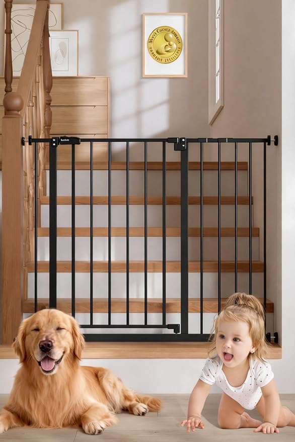 InnoTruth 29.5–40.75" Baby Gate for Stairs, 30" Tall Dog Gates for Doorways & Hallways, Safety Gate for Kids & Pets, Pressure-Mounted Walk-Through with Dual Lock & 2-Way Swing, Black