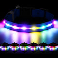 Light Up Dog Collar, USB Rechargeable 6 Modes, Waterproof Charging Port, Long Lasting LED Collar - Adjustable Nylon Reflective for Dogs, Sizes S/M/L (7/9/11 Lights) - 5 Colors (Blue, S)