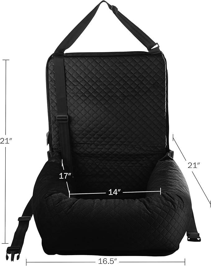 Dog Car Seat - Dog Car Seats for Small to Medium Dogs and Cats up to 44lbs - Dog Car Accessories with Tether and Removable Washable Cover - Dog Booster Seat for Front or Back by PETMAKER (Black)
