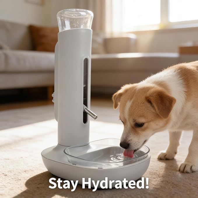 Dog Standing Water Dispenser Bowl 680ml, Automatic Pet Drinking Feeder, Adjustable Height - Non Materials, Anti Slip Design, Easy to Clean for Dogs and Cats