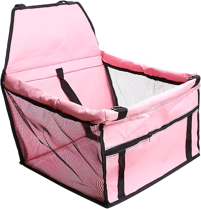 Pet Car Booster Seat for Small to Medium Pets with Reinforced Safety Structure Easy Install Travel Carrier Breathable Waterproof Pad Shortened Leash Belt Loops Secure Comfortable Vehicle (Pink)