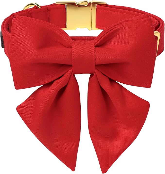 Maca Bates Red Dog Collar with Cute Solid Sailor Bow Tie for Small Girl Boy Dogs,Girly Adjustbale Durable Breakaway Soft Collars with Bowtie for Female Male Puppy,Pet with Metal Buckle