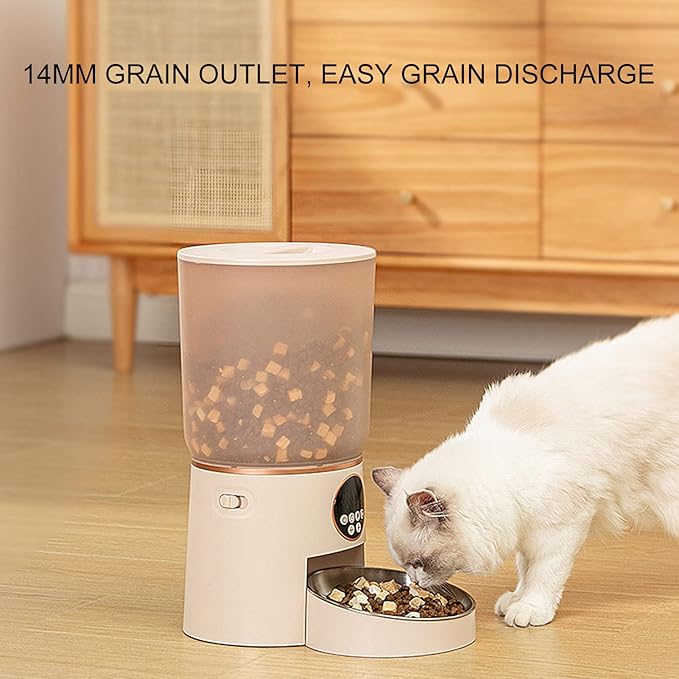 Automatic Pet Feeders, 5L Dual Power Support Smart Timing ABS Cat Dog Food Dispenser with Stainless Steel Bowl (Button
