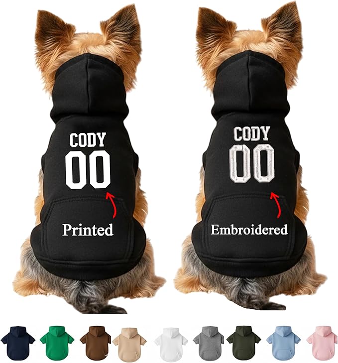 Personalized Dog Hoodie with Name, or Embroidered Puppy Sweater, Warm Winter Pet Sweatshirt, Cute Outfit for Small Dogs, Gift for Dog Lovers 1