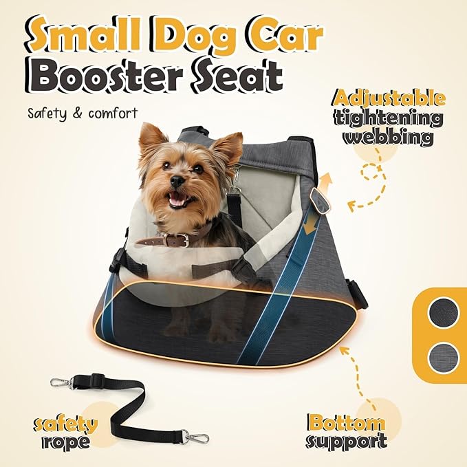 WOYYHO 1-7 lbs Tiny Dog Car Seat for Teacup Yorkie Luxury PU Leather Dog Booster Seat for Small Animals Cats Bunny Lizard Guinea Pigs with Safety Belt, Soft Flannel Lining, Adjustable Height