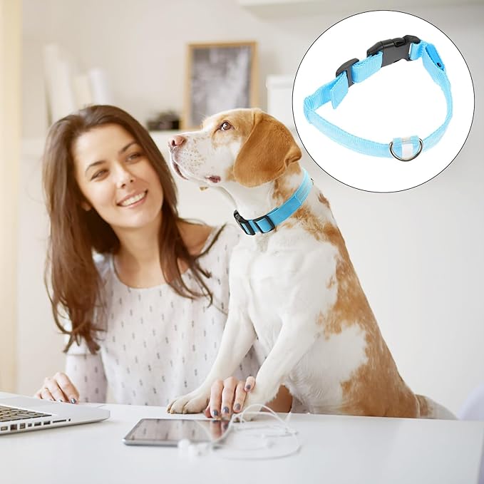 Happyyami Adjustable Rechargeable Blue Light up Dog Collar Small Size LED Night Glowing Pet Neck Decor Safety Collar for Puppies and Cats