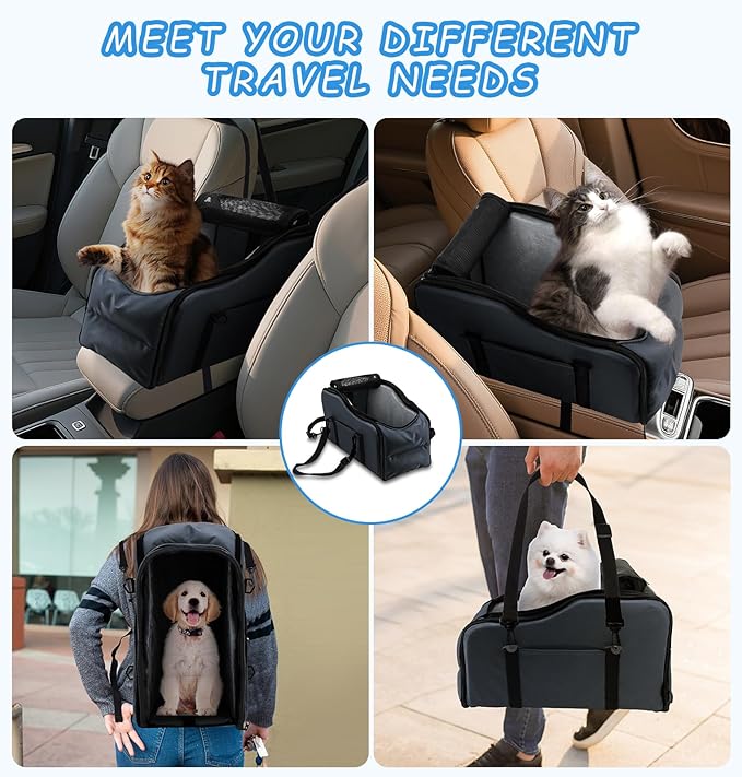 Center Console Dog Car Seat - Suitable for Small Dogs and Puppies Up to 12 lbs,Portable Armrest Booster with Safety Belt