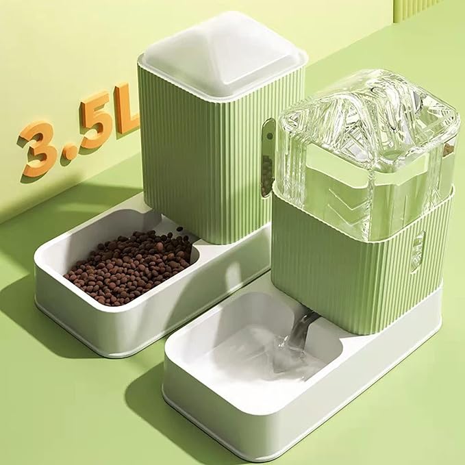 3.5L Gravity Pet Feeder and Water Dispenser, Removable Fully Enclosed Waterer Feeder Dog Automatic Feeder Set, Large Capacity Feeding Bowls for for Small Medium Dog Puppy