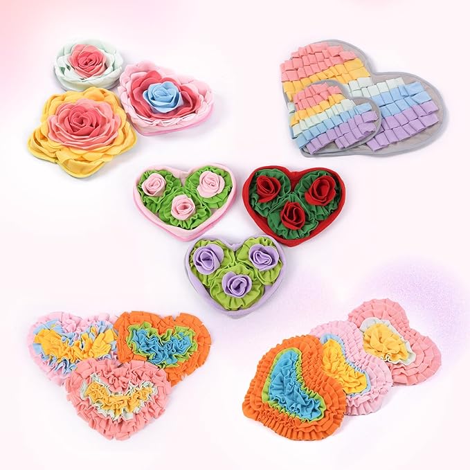 Heart-Shaped Rose Snuffle Mat for Dogs and Cats, Washable Pet Nose Work Mat, Interactive Feeding Mat to Relieve Boredom and Stress (V8)