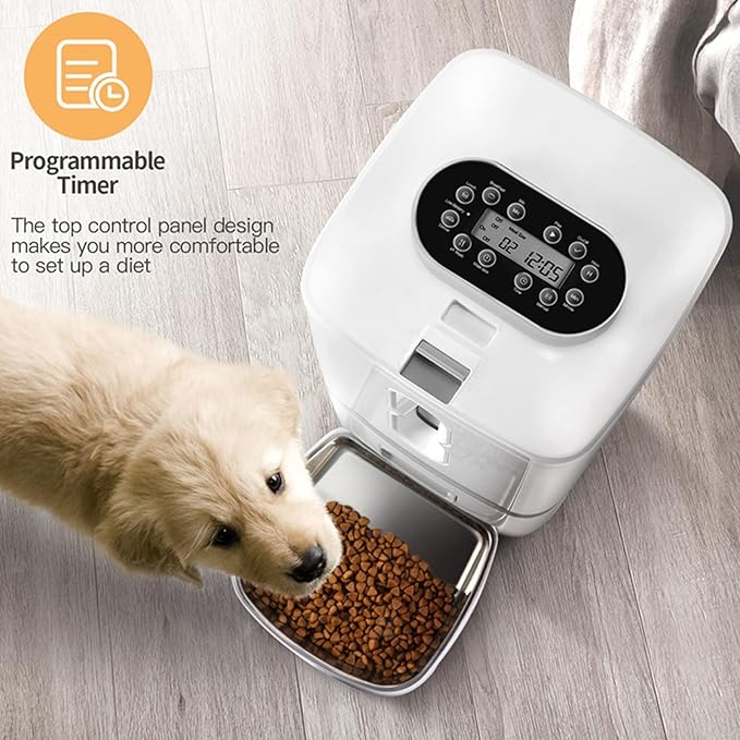 Automatic Dog Feeder Cat Feeder Pet Dry Food Dispenser,7L Auto Feeder for Cat & Small Dog, Portion Control & Voice Recording,4 Meals Per Day with Stainless Steel Bowl,Dual Power Supply