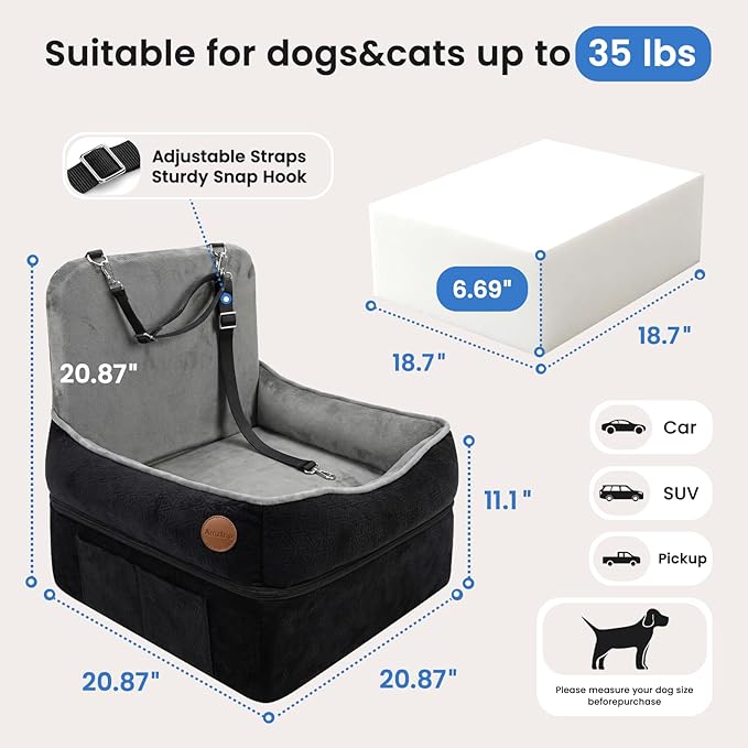 Elevated Dog Cat Car Safety Seat - Waterproof,Black