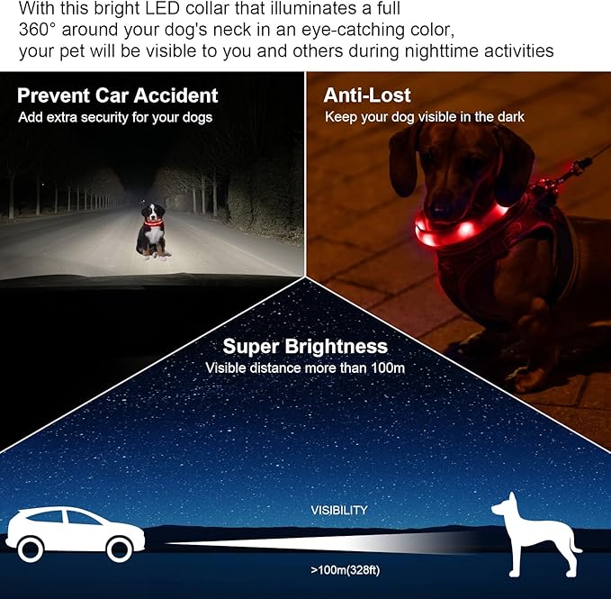 CHUKCHI LED Dog Collar Rechargeable,Waterproof Flashing Collar,Light Up Glow Collar, Adjustable Soft Safety Light Up for Small Medium Large Dogs Walking Camping at Night (Pink-S)