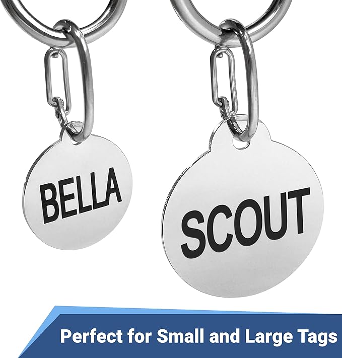 GoTags Pet ID Dog Tag Clip, Strong Durable Dog and Cat Tag Connector, Quick Clip to Pet Collars, Easy Upgrade for Split Ring, Mini Carabiner Made of Stainless Steel, Pack of 3
