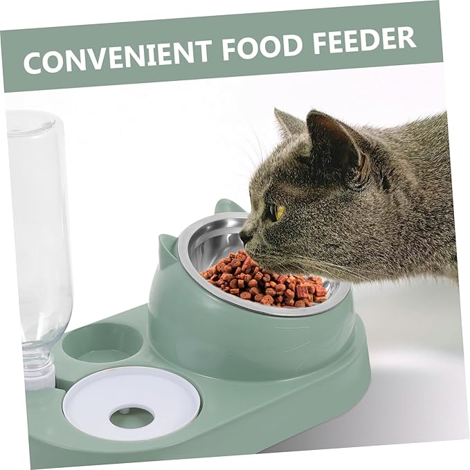 Pet Automatic Water Dispenser and Food Feeder with Stainless Steel Bowl for Dogs and Cats Elegant Design Self-Serve Hydration and Feeding Large in Dark Green