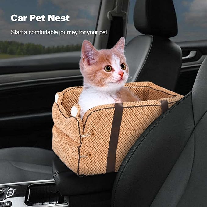 Ergocar Pets Booster Seat for Car Front Seat Travel Carrier Cage Shoulder Straps Collapsible Soft Washable Portable Small Dogs & Cats Car Seat Puppy Car Seat Within 6kg-Yellow, Straps & Cover