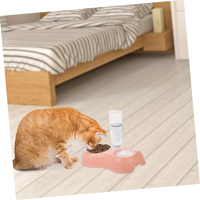 Kisangel 1set Automatic Pet Feeder and Water Dispenser Detachable Dual Bowl for Cats and Dogs Easy to Practical Design for Home and Pet Shops