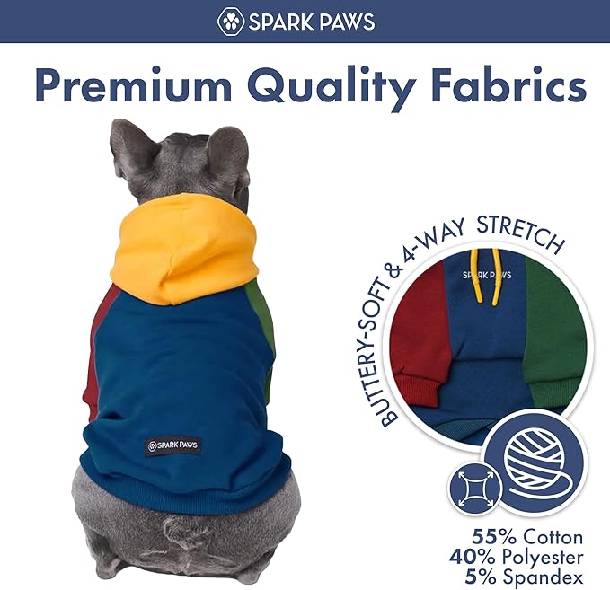 Spark Paws Dog Hoodie – Premium Dog Sweater for Small, Medium, and Large Dogs | Warm Outfits for French Bulldogs, Pitbull, Puppy, Winter Jacket Alternative - Primary Color Block - M