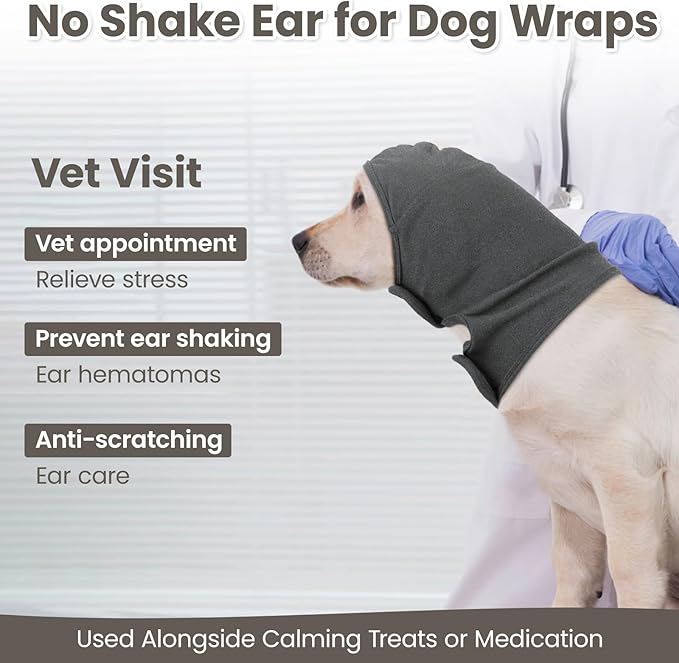 Nanaki Calming Hoodie Dog Ear Covers-No Shake Hematomas Ear Wraps for Dogs, Adjustable Head Wrap Muffs Noise Cancelling Protector, Anxiety Relief, Fireworks & Grooming Bathing, 4th of July, Vet Visit