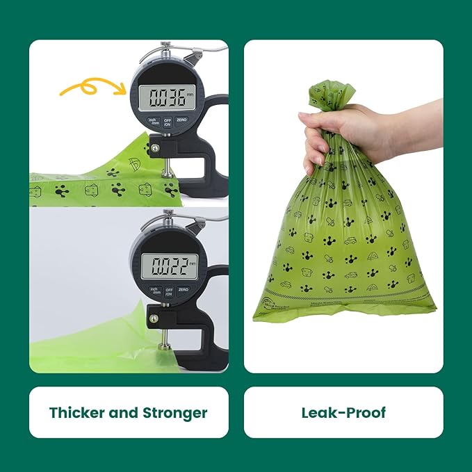 Dog Poop Bag Rolls with Retractable Poop Bag Holder, Leak Proof and Extra Thick Lavender Pet Waste Bags, 70% Recycled GRS Certified, 1 Dispenser and 105 Bags for Doggy Walking & Cat Litter