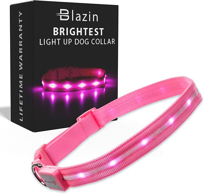 Blazin Light Up Dog Collar - The Original LED Dog Collar - USB Rechargeable - Waterproof - 1,000 Feet of Visibility - Dog Collar Light for Small, Medium, Large Dogs - USA Brand