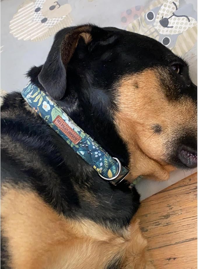 Elegant little tail Dog Collar, Floral Pet Collar Durable Darkblue Flower Dog Collars Male or Female Holiday Pet Gift Adjustable Dog Collar for X-Large Dogs