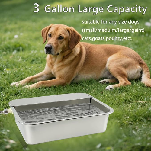 3 Gallon Automatic Dog Water Dispenser 304 Stainless Steel, Large Self-Filling Pet Water Bowl with Float Valve, Auto Animal Waterer for Dogs, Livestock, Horse, Goat, Pig