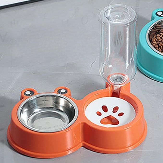 Pet Water and Food Bowl Set Food Feeder and Waterer Kit,Automatic Waterer Bottle for Small Medium Puppy Kitten,Dog Cat Bowl, Orange