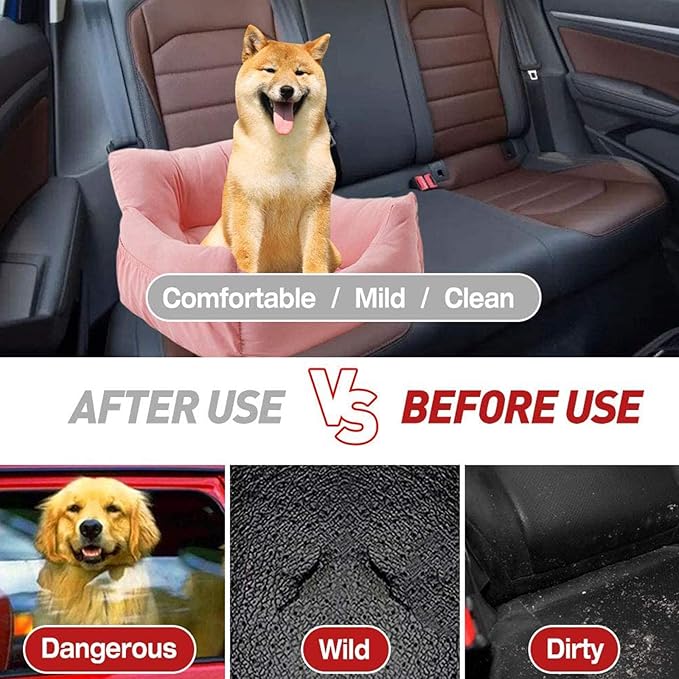 Dog Car Seat, Puppy Booster Seat for Small Medium Dogs Cats,Dog Travel Car Carrier Bed Car Safety Seats with Storage Pocket and Clip-On Safety Leash and Removable Washable Cover