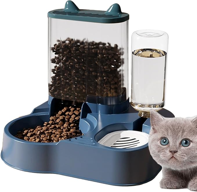 Automatic Cat Feeder, 12.4x11.02x10.63in Anti-Tip Pet Feeder Cat Food Container, Food Dispenser with 2 Bowl Splitter, 2.5kg Food & 1.3L Water Automatic Cat Feeder and Water Dispenser for Dogs Cats