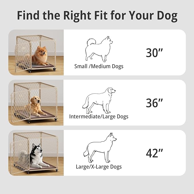 Dog Crate, 30 Inch Diamond Mesh Enhanced Dog Kennel with 4 Lockable Wheels, Removable Tray, Metal Cage Dog Crates for Medium, Small Dogs, Pets up 70 lbs, Ideal for Indoor Outdoor Use