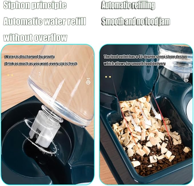 Automatic Cat & Small Dog Feeder - Programmable Portion Control, Stainless Steel Bowl, Gravity Fed Drinker, for Puppies/Kittens, Anti-Tip Design