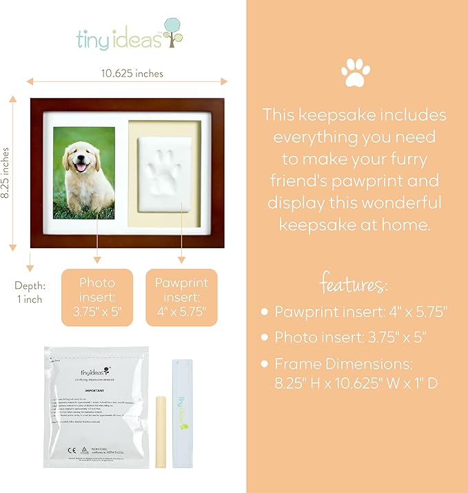 Tiny Ideas Paw Print Keepsake Impression Kit, No Mess Pet Clay Paw Print Mold for Dog and Cat, Ideal Personalized Gift or Memorial Frame for Pet Parents