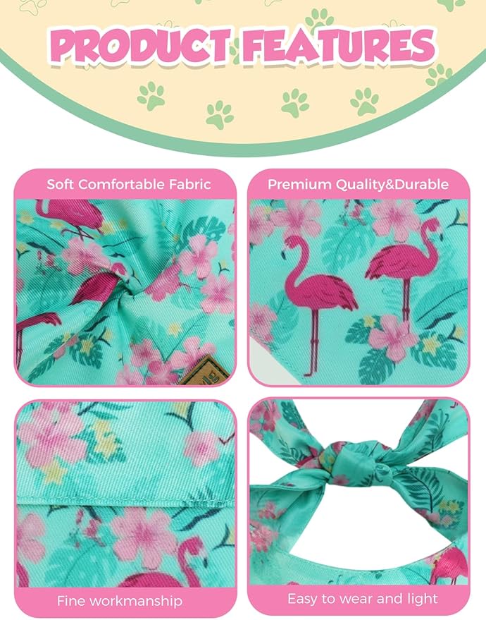 Dog Birthday Bandana, Luxury Handmade Double-Layer Pet Bandana for Small Medium Large Dogs, Silk-Soft Polyester Neck Gaiter for Birthday Party, Christmas, Thanksgiving(Blue Flamingo, Small)