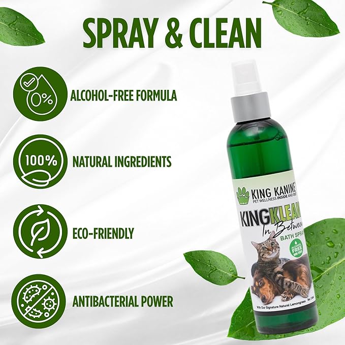 King Kanine Dog Deodorizing Spray - King Klean in Between Natural Pet Deodorizing Spray - Long-Lasting Fresh Scent - Neutralizes Strong Odor and Kills Bacteria - Eco-Friendly - 8oz