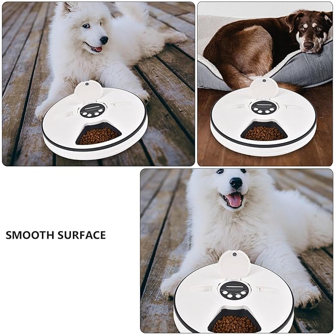 Yardwe Automatic Pet Feeder Six Feeding Holes, Detachable Pet Food Bowl, Timer Controlled Portion Dog and Cat Food Dispenser for Scheduled Feeding, Gray White