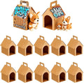 HAN SHENG 24 Pcs Dog House Shape Gift Boxes, Kraft Paper Party Favors with Handle for DIY Crafting, Puppy Birthday Party Supplies, Pet Adoption Theme Decorations