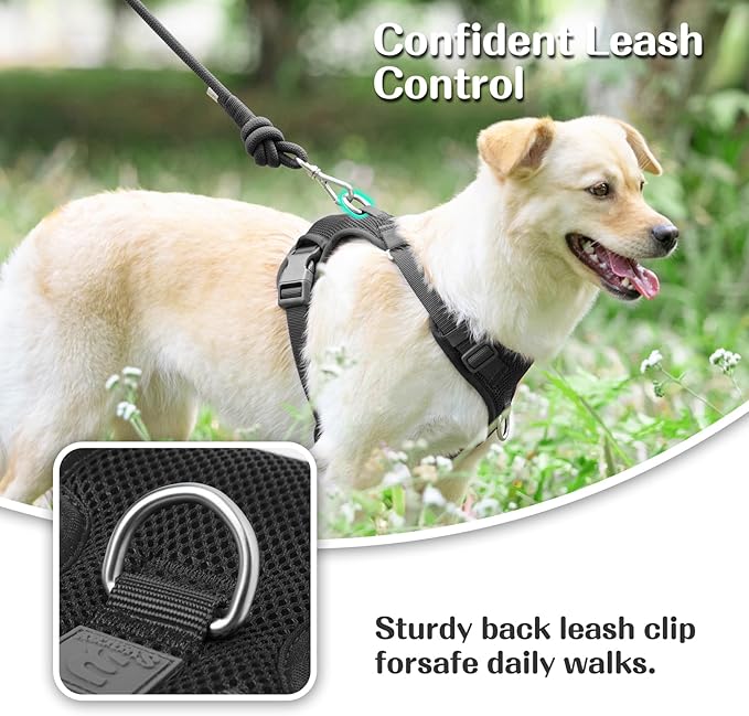 No Pull Dog Harness for Small Medium Large Dogs - Adjustable 2 Layer Mesh Dog Vest with Dual Clip, Escape Proof, Quick Release, Lightweight Breathable Mesh for Walking Hiking (Black,XS)