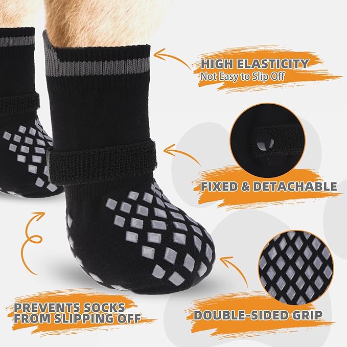 KOOLTAIL Anti Slip Dog Socks Booties to Prevent Licking Paws Scratching, Pet Boots&Paw Protector for Hardwood Floors, Dog Shoes for Winter, Traction Control Grip Socks for Small Medium Large Dogs XS