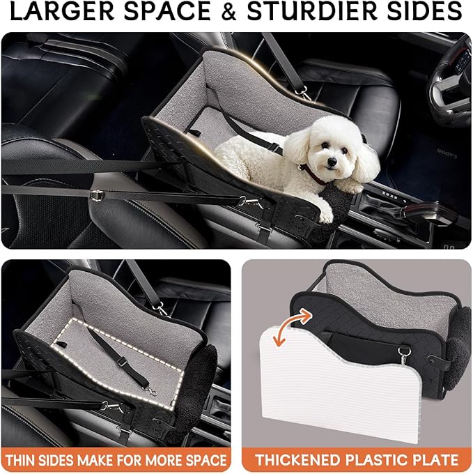 Center Console Dog Car Seat,Pet Puppy Car Seat,Middle Console Dog Armrest Booster Seat for Small Dogs(Leather Black)