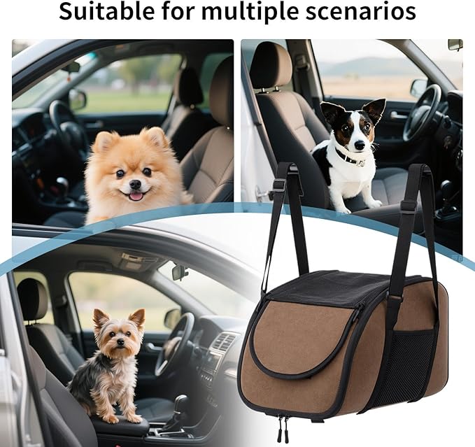 Pet Travel Seat - Dog Console Cradle, Cat Carrier Bag, Small Puppy Travel Seat | Breathable Booster with Buckle Strap for Vehicles, Ideal for Ride Sharing, Driving, Commute, Journeys, Weekend Trips